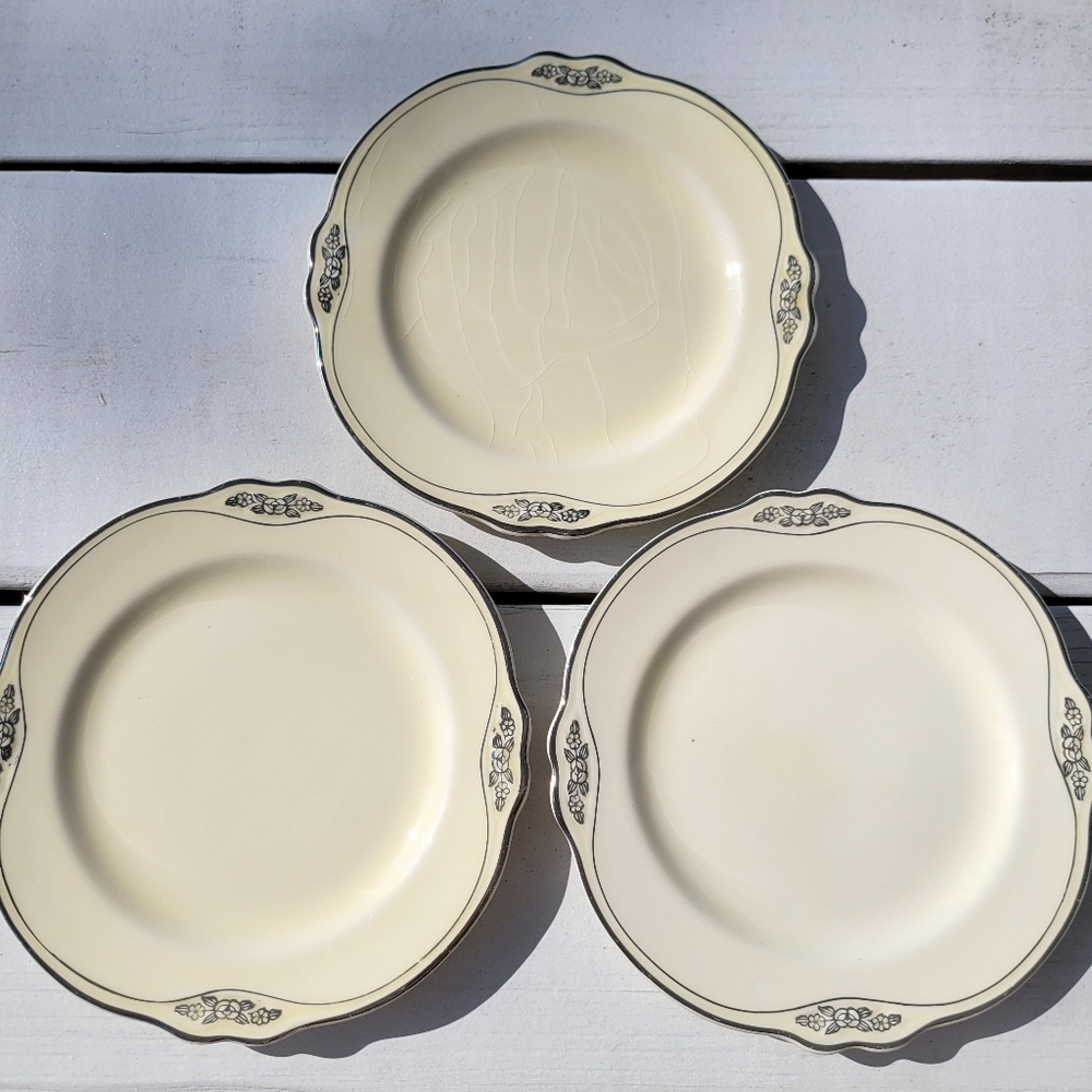 Homer Laughlin Virginia Rose ~ Silver Patrician B&B Plates (3) ~ 1930s ~ Pretty!
